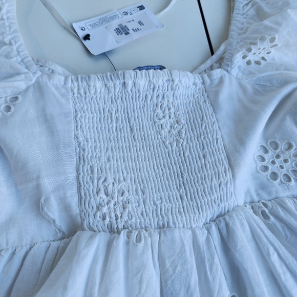 NWT Primark Women’s White Eyelet Knee Length Dress With Puff Sleeves Cotton Sz 0 - Picture 6 of 14